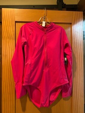 Women's Long-Sleeve Hot Pink One-Piece Swimsuit NWT Size XLarge